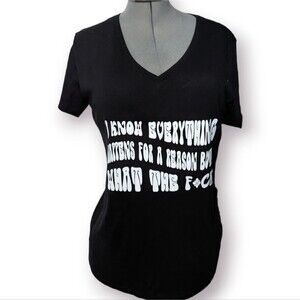 NWT Women's Black Pima Cotton Stretch V-Neck Novelty T-shirt, 2XL XXL